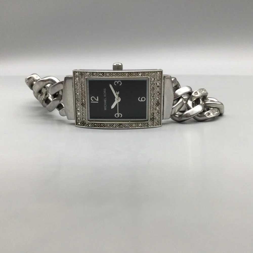 Michael Kors Womens Watch 20mm Black Dial Silver Tone Crystals New Battery 6.75